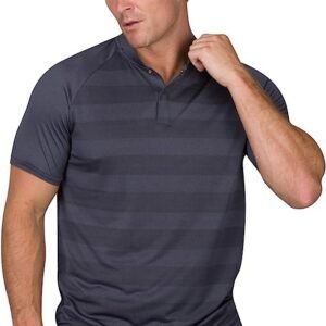Three Sixty Six Golf Shirts for Men - Dry Fit Collarless Polo Shirts - Lightweight and Breathable, Stripe Design